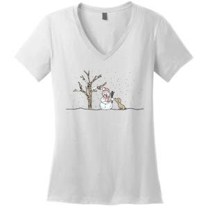 Christmas Snowman Cute Dog Xmas Holiday Minimalist Women's V-Neck T-Shirt