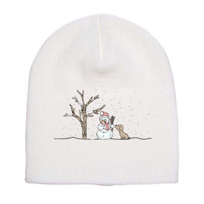 Christmas Snowman Cute Dog Xmas Holiday Minimalist Short Acrylic Beanie