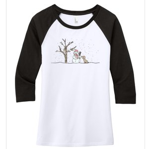 Christmas Snowman Cute Dog Xmas Holiday Minimalist Women's Tri-Blend 3/4-Sleeve Raglan Shirt