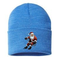 Christmas Santa Claus Playing Ice Hockey Xmas Gift Sustainable Knit Beanie