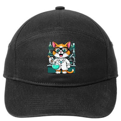 Cute Scientist Cat Lab Experiment Art Design Science 7-Panel Snapback Hat