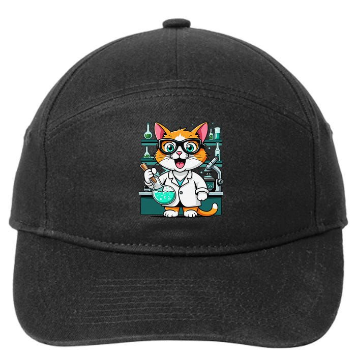 Cute Scientist Cat Lab Experiment Art Design Science 7-Panel Snapback Hat