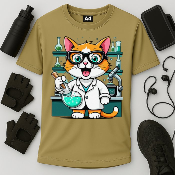 Cute Scientist Cat Lab Experiment Art Design Science Cooling Performance Crew T-Shirt