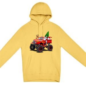 Christmas Santa Claus Reindeer Monster Truck Premium Pullover Hoodie