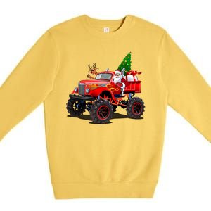 Christmas Santa Claus Reindeer Monster Truck Premium Crewneck Sweatshirt