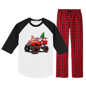 Christmas Santa Claus Reindeer Monster Truck Raglan Sleeve Pajama Set