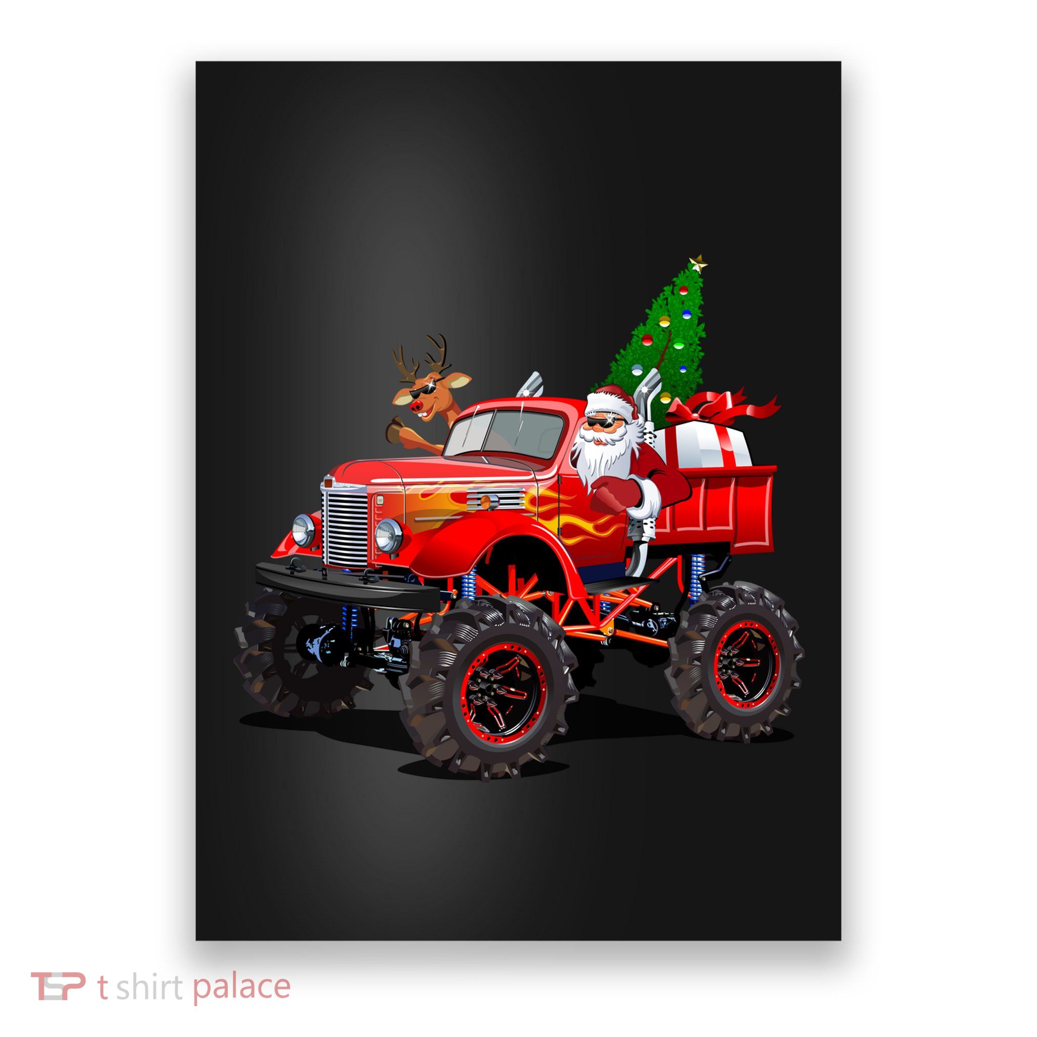 Christmas Santa Claus Reindeer Monster Truck Poster