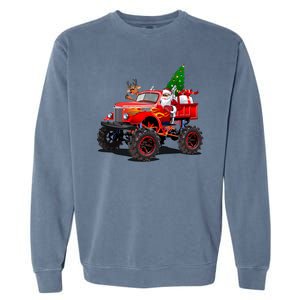 Christmas Santa Claus Reindeer Monster Truck Garment-Dyed Sweatshirt