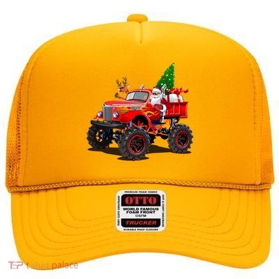 Christmas Santa Claus Reindeer Monster Truck High Crown Mesh Back Trucker Hat