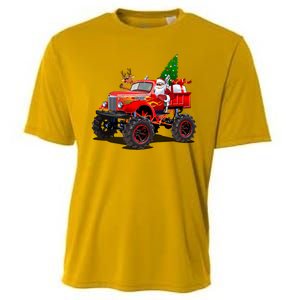 Christmas Santa Claus Reindeer Monster Truck Cooling Performance Crew T-Shirt