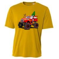 Christmas Santa Claus Reindeer Monster Truck Cooling Performance Crew T-Shirt