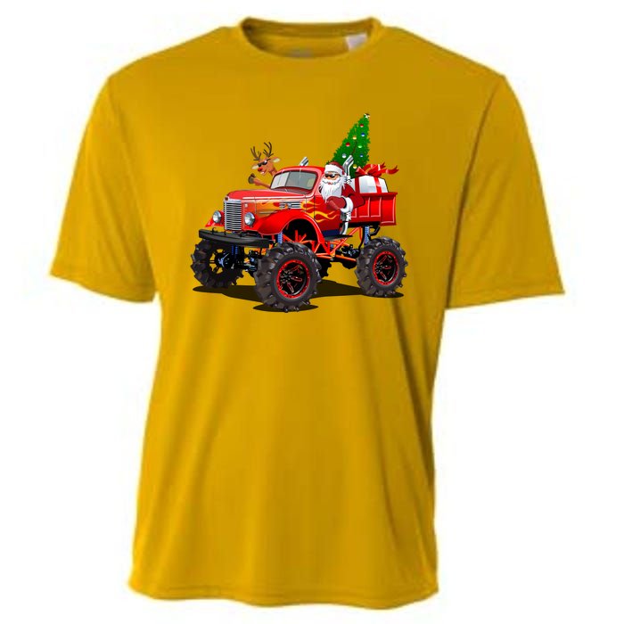 Christmas Santa Claus Reindeer Monster Truck Cooling Performance Crew T-Shirt