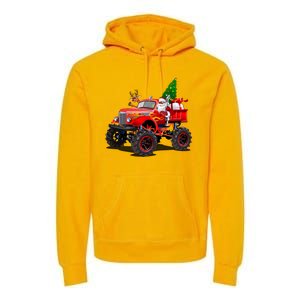 Christmas Santa Claus Reindeer Monster Truck Premium Hoodie