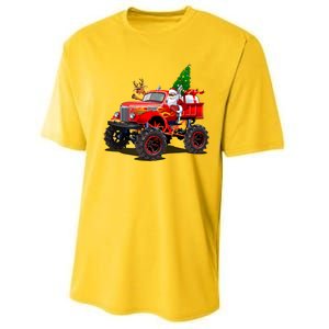 Christmas Santa Claus Reindeer Monster Truck Performance Sprint T-Shirt