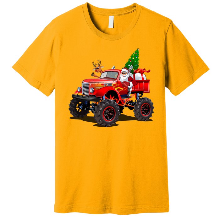 Christmas Santa Claus Reindeer Monster Truck Premium T-Shirt