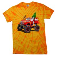 Christmas Santa Claus Reindeer Monster Truck Tie-Dye T-Shirt