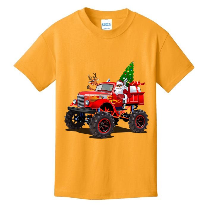 Christmas Santa Claus Reindeer Monster Truck Kids T-Shirt