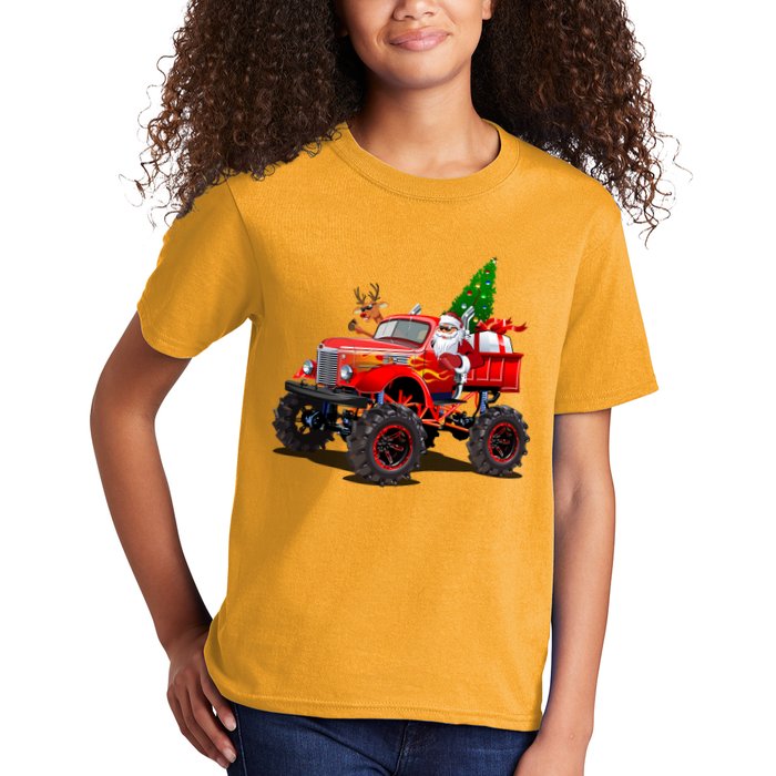 Christmas Santa Claus Reindeer Monster Truck Kids T-Shirt