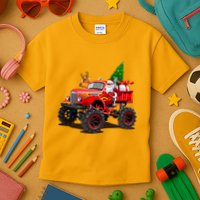 Christmas Santa Claus Reindeer Monster Truck Kids T-Shirt