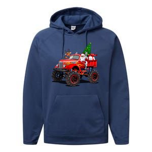 Christmas Santa Claus Reindeer Monster Truck Performance Fleece Hoodie