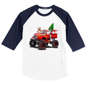 Christmas Santa Claus Reindeer Monster Truck Baseball Sleeve Shirt