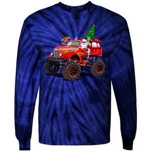 Christmas Santa Claus Reindeer Monster Truck Tie-Dye Long Sleeve Shirt