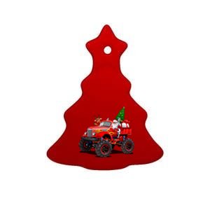 Christmas Santa Claus Reindeer Monster Truck Ceramic Tree Ornament