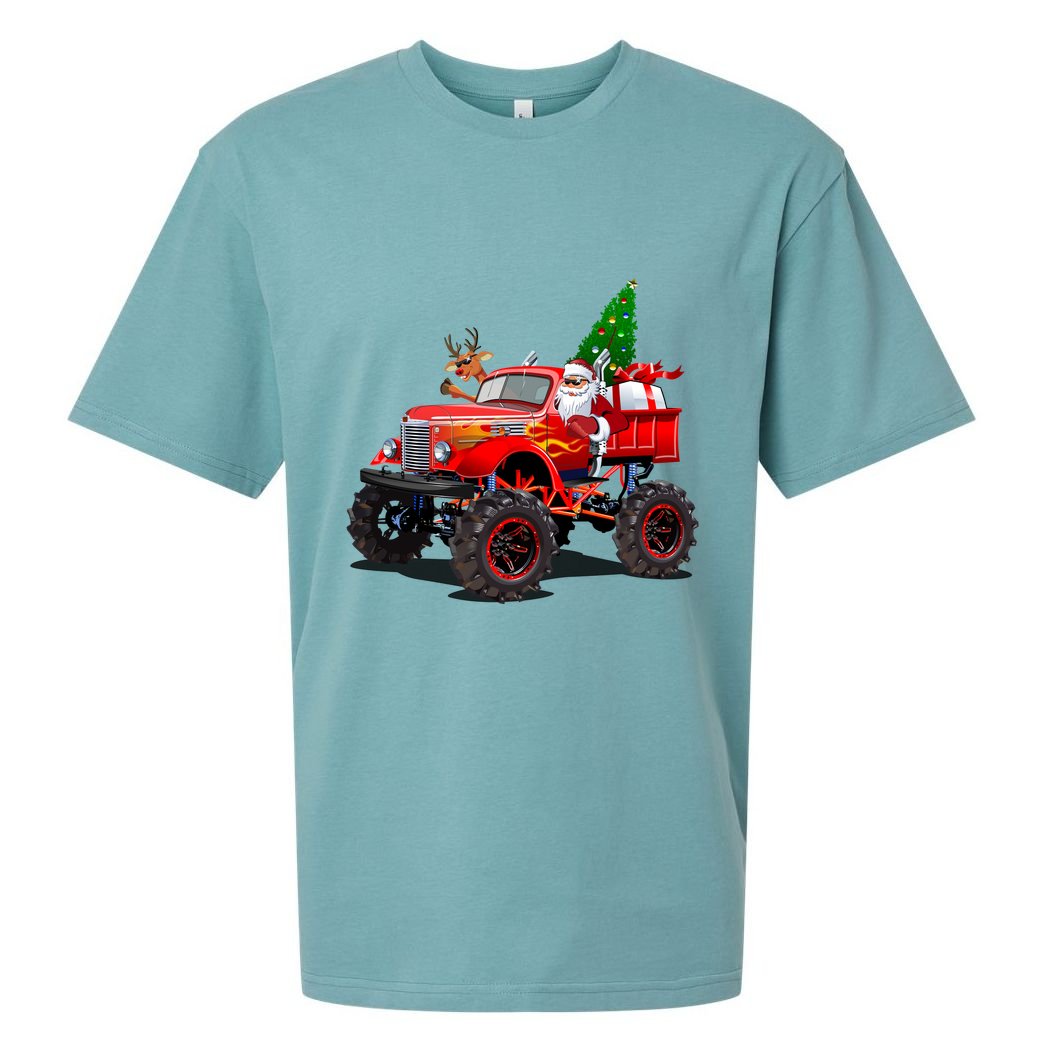 Christmas Santa Claus Reindeer Monster Truck Sueded Cloud Jersey T-Shirt