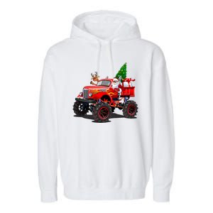 Christmas Santa Claus Reindeer Monster Truck Garment-Dyed Fleece Hoodie