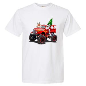 Christmas Santa Claus Reindeer Monster Truck Garment-Dyed Heavyweight T-Shirt