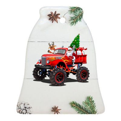 Christmas Santa Claus Reindeer Monster Truck Ceramic Bell Ornament