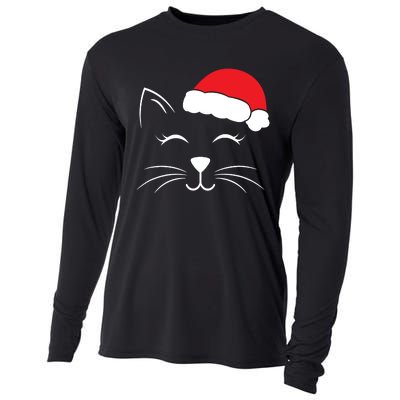 Cute Santa Cat Lover Christmas Cooling Performance Long Sleeve Crew