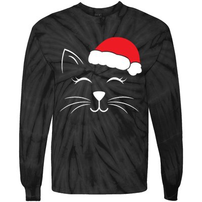 Cute Santa Cat Lover Christmas Tie-Dye Long Sleeve Shirt