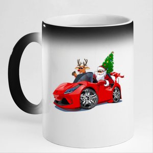 Christmas Santa Claus Reindeer Muscle Car 11oz Black Color Changing Mug