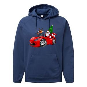 Christmas Santa Claus Reindeer Muscle Car Performance Fleece Hoodie