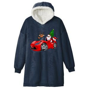 Christmas Santa Claus Reindeer Muscle Car Hooded Wearable Blanket