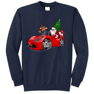 Christmas Santa Claus Reindeer Muscle Car Tall Sweatshirt