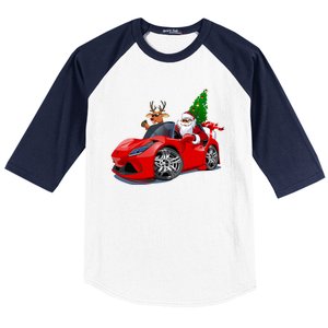 Christmas Santa Claus Reindeer Muscle Car Baseball Sleeve Shirt