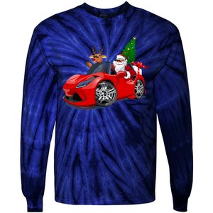 Christmas Santa Claus Reindeer Muscle Car Tie-Dye Long Sleeve Shirt