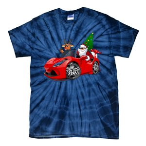 Christmas Santa Claus Reindeer Muscle Car Tie-Dye T-Shirt