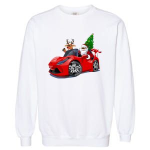 Christmas Santa Claus Reindeer Muscle Car Garment-Dyed Sweatshirt