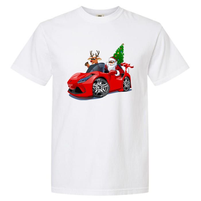 Christmas Santa Claus Reindeer Muscle Car Garment-Dyed Heavyweight T-Shirt