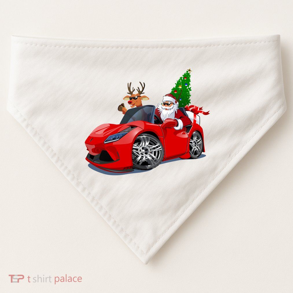 Christmas Santa Claus Reindeer Muscle Car USA-Made Doggie Bandana