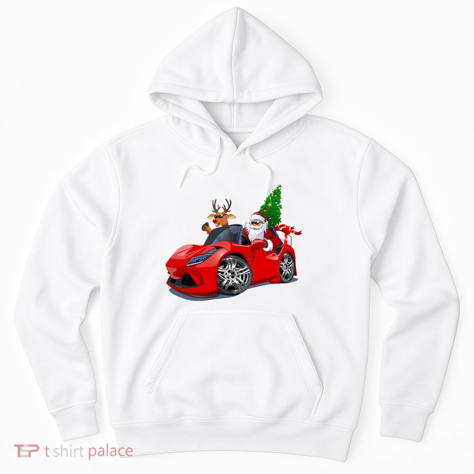 Christmas Santa Claus Reindeer Muscle Car Hoodie