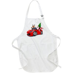 Christmas Santa Claus Reindeer Muscle Car Full-Length Apron With Pockets