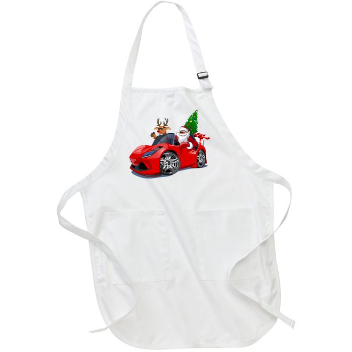 Christmas Santa Claus Reindeer Muscle Car Full-Length Apron With Pockets