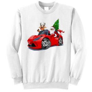 Christmas Santa Claus Reindeer Muscle Car Sweatshirt