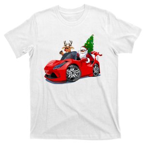 Christmas Santa Claus Reindeer Muscle Car T-Shirt