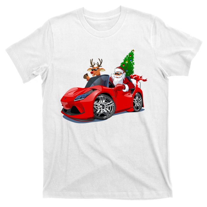 Christmas Santa Claus Reindeer Muscle Car T-Shirt