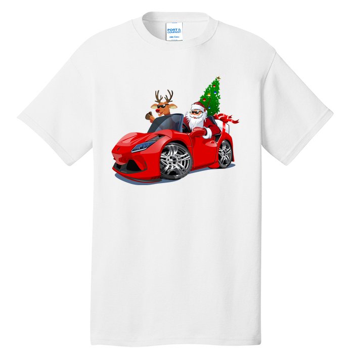 Christmas Santa Claus Reindeer Muscle Car Tall T-Shirt